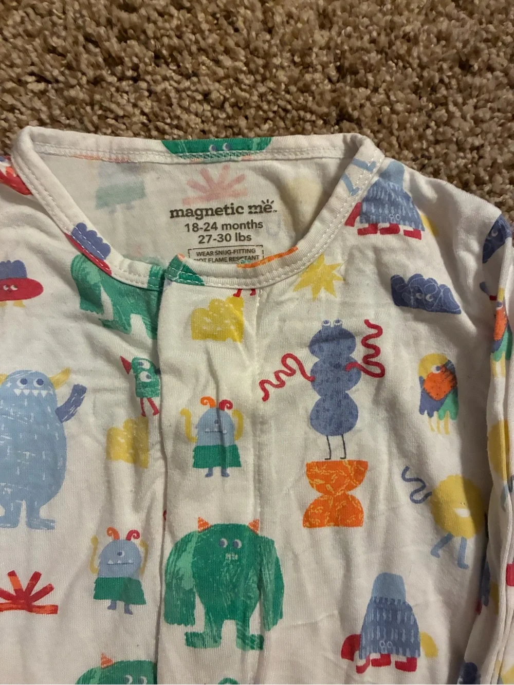 Magnetic Me White Multicolor Monster Print Sleep Sack Pajamas